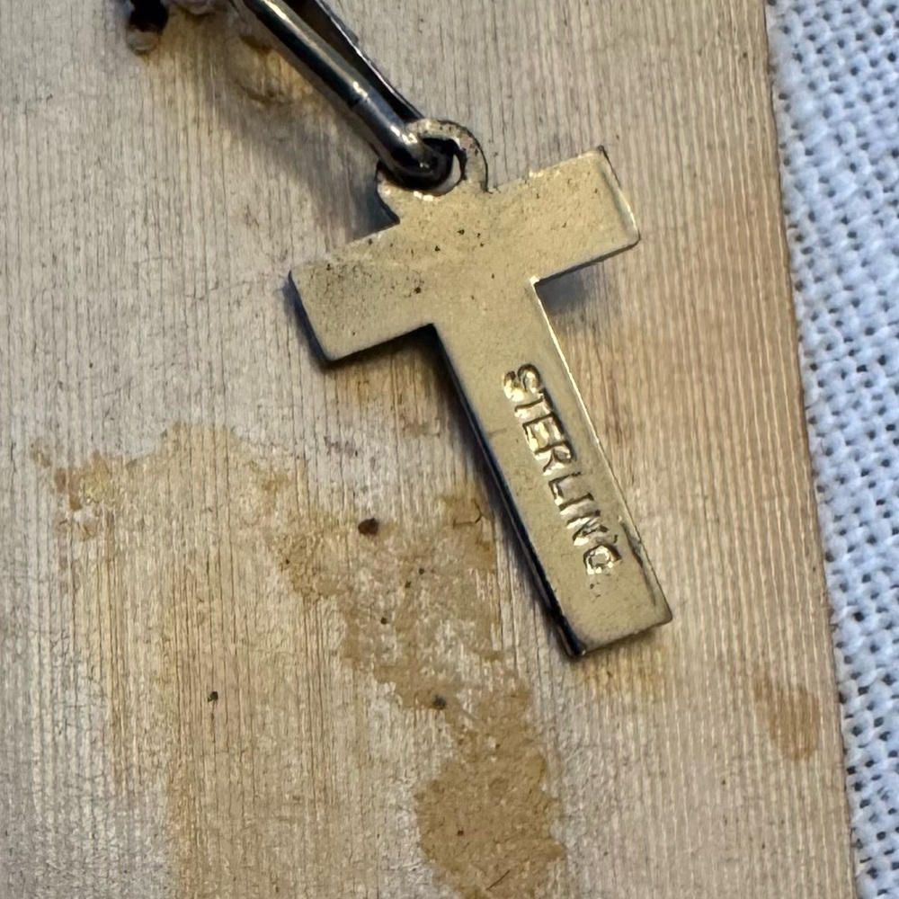 Vintage sterling silver T charm still on card